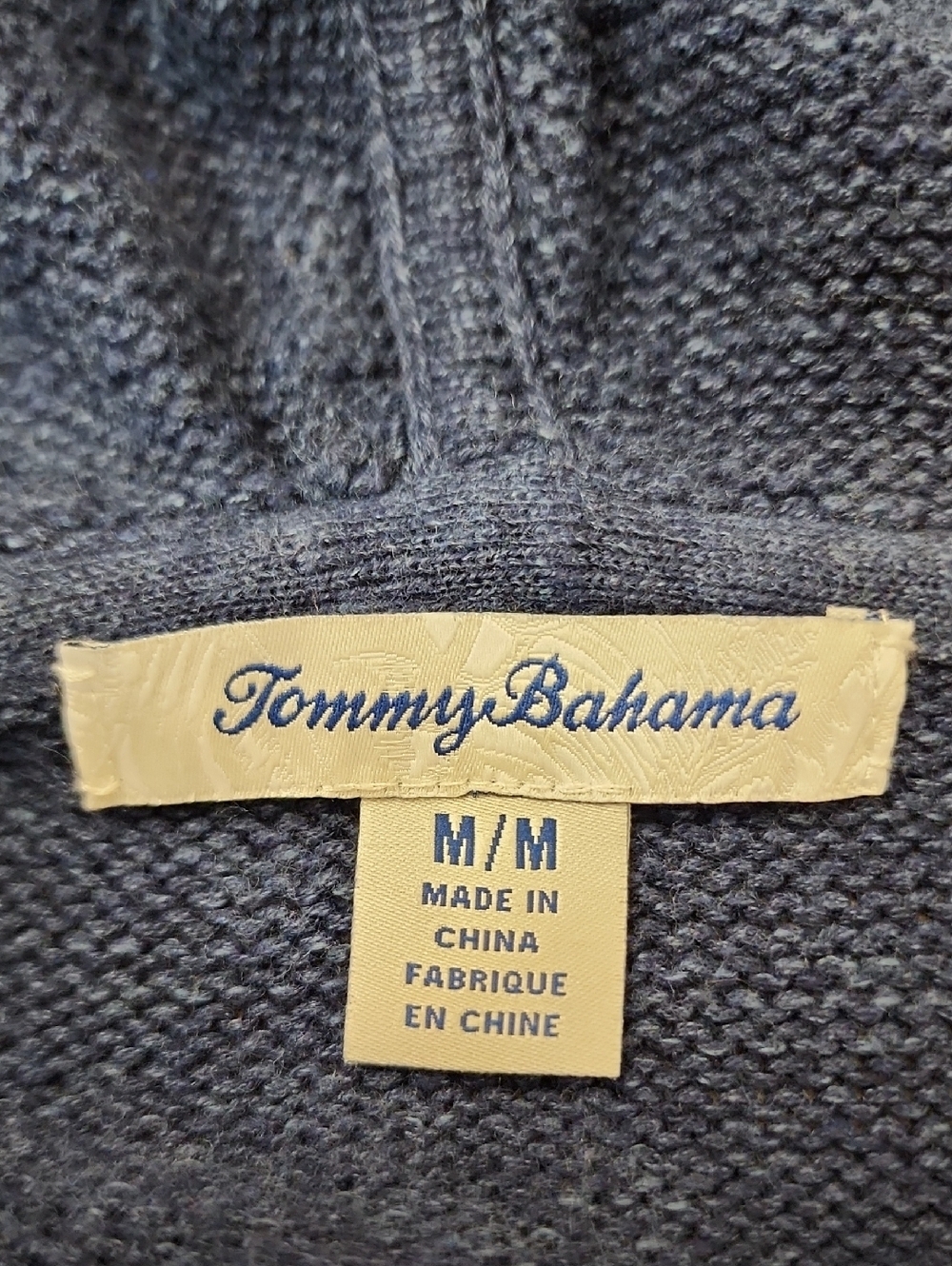 Tommy Bahama Navy Cable Knit Hooded Sweater Linen Blend Size Medium - Picture 6 of 9